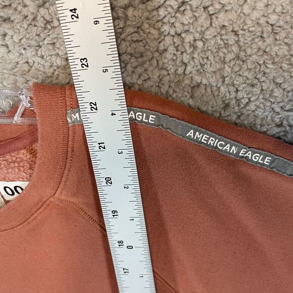 American Eagle Sweatshirt Womens Small Rust Crewneck Fleece Lined Logo Tape - Picture 4 of 9